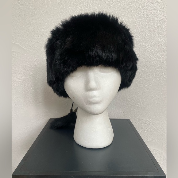 Paul Leinburd Elegant Black Real Ranbit Fur Head Wrap OS - Picture 1 of 7
